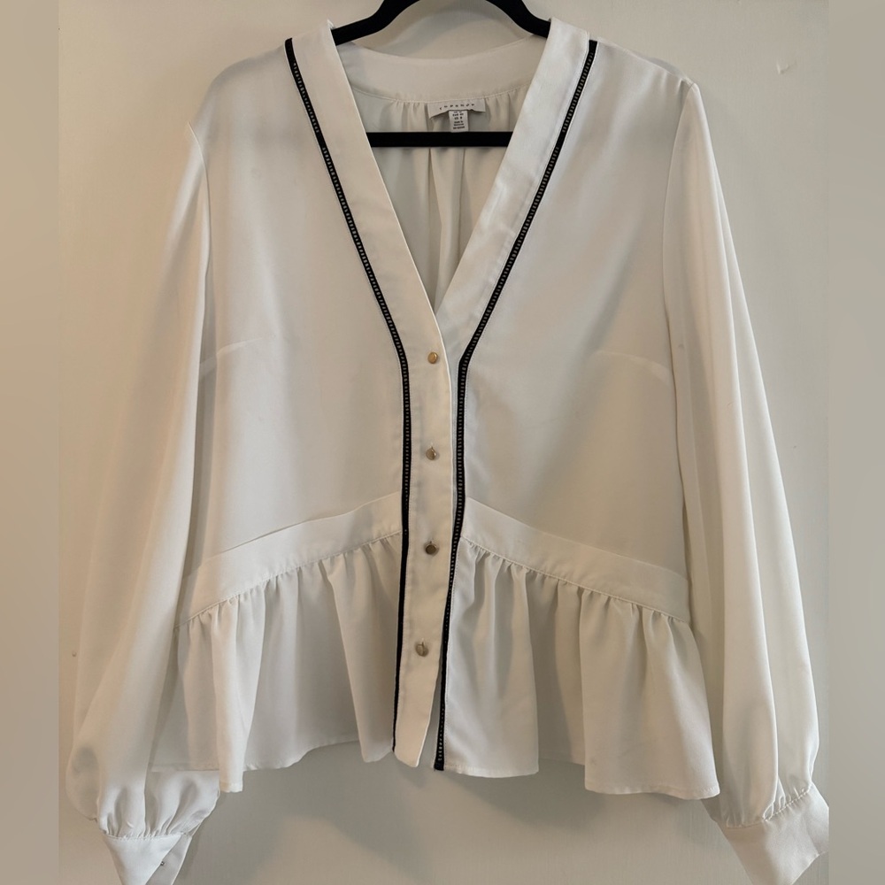 Elegant White Blouse with Black Trim